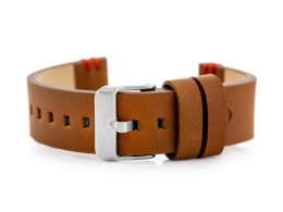 PASEK SKÓRZANY DO ZEGARKA W110 - BRĄZ/CZERWONE - 22MM