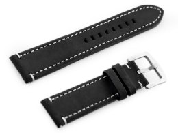 PASEK SKÓRZANY DO ZEGARKA W72 - CZARNY/BIAŁA 20MM