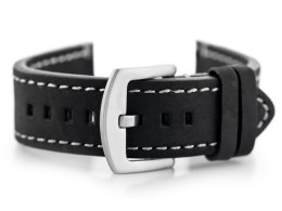 PASEK SKÓRZANY DO ZEGARKA W72 - CZARNY/BIAŁA 22MM