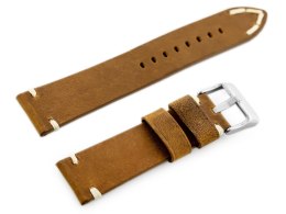 PASEK SKÓRZANY DO ZEGARKA W93 - BRĄZ/BIAŁA - 22MM