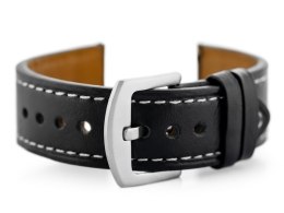 PASEK SKÓRZANY DO ZEGARKA W81 - CZARNY/BIAŁA 22MM