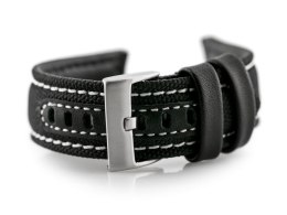 PASEK SKÓRZANY DO ZEGARKA W34 - PREMIUM - CZARNY/BIAŁE - 26MM