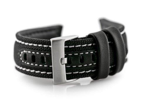 PASEK SKÓRZANY DO ZEGARKA W34 - PREMIUM - CZARNY/BIAŁE - 26MM
