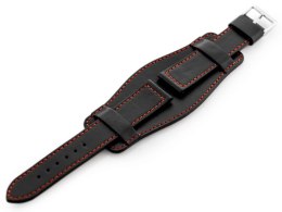 PASEK SKÓRZANY DO ZEGARKA W85 - PODKŁADKA - CZARNY/CZERWONY - 20MM
