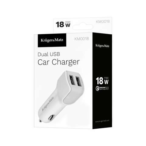 ŁADOWARKA SAMOCHODOWA KRUGER&MATZ 2xUSB 3000 MA Z FUNKCJĄ QUICK CHARGE 3.0 ŁADOWARKA SAMOCHODOWA KRUGER&MATZ 2xUSB 3000 MA Z FUNKCJĄ QUICK CHARGE 3.0
