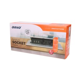 GNIAZDO MEBLOWE W PUSZCZANE W BLAT Z GRUBYM RANTEM, 2x2P+Z, 3  PORTY USB, SREBRNE