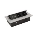 GNIAZDO MEBLOWE W PUSZCZANE W BLAT Z GRUBYM RANTEM, 2x2P+Z, 3  PORTY USB, SREBRNE