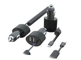 MCE76 37545 ŁADOWARKA SAMOCHODOWA 2xUSB, 5.2A, LIGHTNING S PIRALNY 1.8M