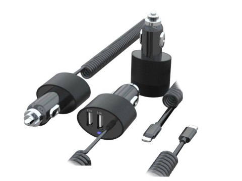 MCE76 37545 ŁADOWARKA SAMOCHODOWA 2xUSB, 5.2A, LIGHTNING S PIRALNY 1.8M