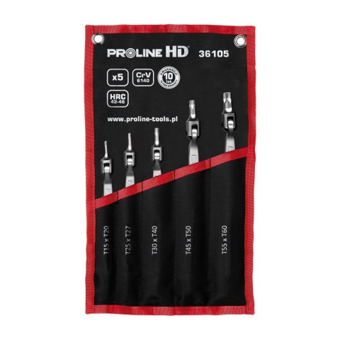 36105 KLUCZE PRZEGUBOWE TORx CRV, ZESTAW 5 ELEMENTÓW., T15-T60, PROLINE 36105 KLUCZE PRZEGUBOWE TORx CRV, ZESTAW 5 ELEMENTÓW., T15-T60, PROLINE