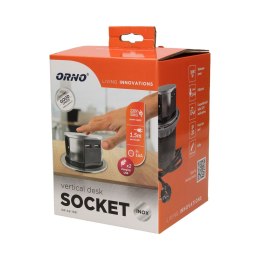 GNIAZDO MEBLOWE ?10CM WYSUWANE Z BLATU Z ŁADOWARKĄ USB I  PRZEWODEM 1,5M, 3x2P+Z, 2xUSB, INOX