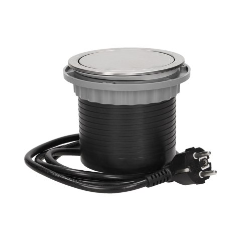 GNIAZDO MEBLOWE ?10CM WYSUWANE Z BLATU Z ŁADOWARKĄ USB I PRZEWODEM 1,5M, 3x2P+Z, 2xUSB, INOX GNIAZDO MEBLOWE ?10CM WYSUWANE Z BLATU Z ŁADOWARKĄ USB I PRZEWODEM 1,5M, 3x2P+Z, 2xUSB, INOX