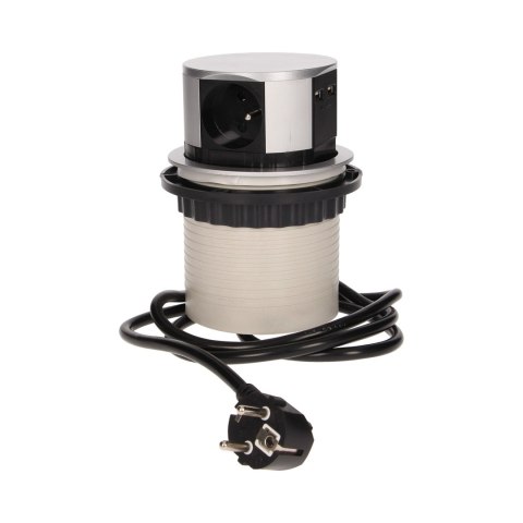 GNIAZDO MEBLOWE ?10CM WYSUWANE Z BLATU Z ŁADOWARKĄ USB I PRZEWODEM 1,5M, 3x2P+Z, 2xUSB GNIAZDO MEBLOWE ?10CM WYSUWANE Z BLATU Z ŁADOWARKĄ USB I PRZEWODEM 1,5M, 3x2P+Z, 2xUSB