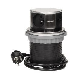 GNIAZDO MEBLOWE ?10CM WYSUWANE Z BLATU Z  PRZEWODEM 1,5M, 4x2P+Z, INOX
