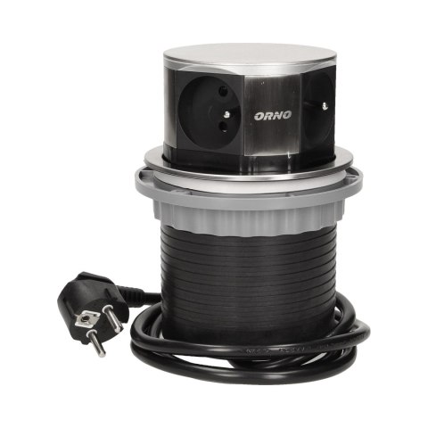 GNIAZDO MEBLOWE ?10CM WYSUWANE Z BLATU Z PRZEWODEM 1,5M, 4x2P+Z, INOX GNIAZDO MEBLOWE ?10CM WYSUWANE Z BLATU Z PRZEWODEM 1,5M, 4x2P+Z, INOX