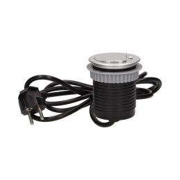 GNIAZDO MEBLOWE ?6CM W PUSZCZANE W BLAT Z  POKRYWKĄ, ŁADOWARKĄ USB I  PRZEWODEM 1,8M, 1x2P+Z, 1xUSB