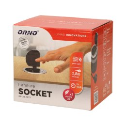 GNIAZDO MEBLOWE ?6CM W PUSZCZANE W BLAT Z  POKRYWKĄ, ŁADOWARKĄ USB I  PRZEWODEM 1,8M, 1x2P+Z, 1xUSB