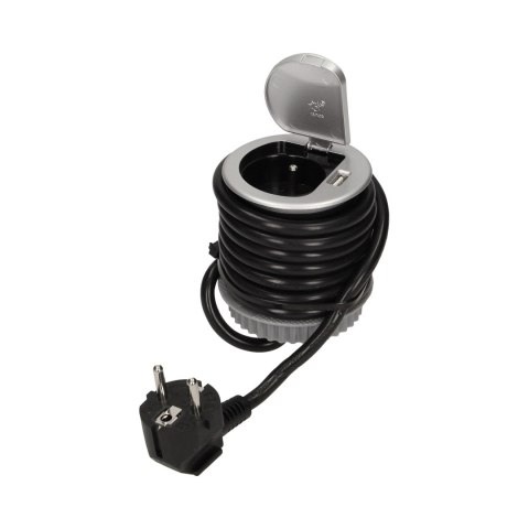 GNIAZDO MEBLOWE ?6CM W PUSZCZANE W BLAT Z POKRYWKĄ, ŁADOWARKĄ USB I PRZEWODEM 1,8M, 1x2P+Z, 1xUSB GNIAZDO MEBLOWE ?6CM W PUSZCZANE W BLAT Z POKRYWKĄ, ŁADOWARKĄ USB I PRZEWODEM 1,8M, 1x2P+Z, 1xUSB