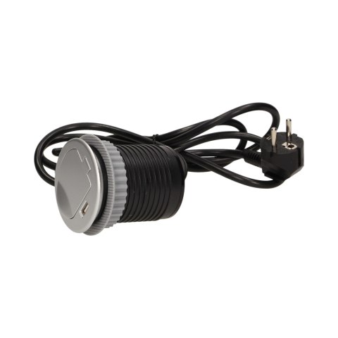 GNIAZDO MEBLOWE ?6CM W PUSZCZANE W BLAT Z POKRYWKĄ, ŁADOWARKĄ USB I PRZEWODEM 1,8M, 1x2P+Z, 1xUSB GNIAZDO MEBLOWE ?6CM W PUSZCZANE W BLAT Z POKRYWKĄ, ŁADOWARKĄ USB I PRZEWODEM 1,8M, 1x2P+Z, 1xUSB