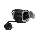GNIAZDO MEBLOWE ?6CM W PUSZCZANE W BLAT Z  POKRYWKĄ, ŁADOWARKĄ USB I  PRZEWODEM 1,8M, 1x2P+Z, 1xUSB