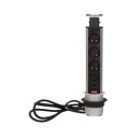 GNIAZDO MEBLOWE ?6CM WYSUWANE Z BLATU Z ŁADOWARKĄ USB, BLOKADĄ I  PRZEWODEM 1,8M, 3x2P+Z