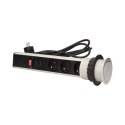 GNIAZDO MEBLOWE ?6CM WYSUWANE Z BLATU Z ŁADOWARKĄ USB, BLOKADĄ I  PRZEWODEM 1,8M, 3x2P+Z