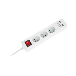 PRZEDŁUŻACZ SIECIOWY REBEL 3 GNIAZDA + 2 GNIAZDA USB, Z WYŁĄCZNIKIEM - 3M