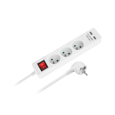 PRZEDŁUŻACZ SIECIOWY REBEL 3 GNIAZDA + 2 GNIAZDA USB Z WYŁACZNIKIEM - 5M