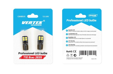 ŻARÓWKI LED CANBUS 8SMD 2835 T10E W5W WHITE 12V 24V AMIO-01635 ŻARÓWKI LED CANBUS 8SMD 2835 T10E W5W WHITE 12V 24V AMIO-01635