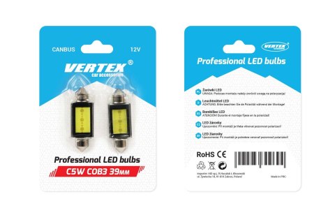 ŻARÓWKI LED CANBUS COB3 FESTOON C5W C10W C3W 39MM WHITE 12V ŻARÓWKI LED CANBUS COB3 FESTOON C5W C10W C3W 39MM WHITE 12V
