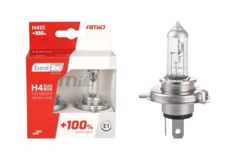 01402 ZESTAW ŻARÓWEK HALOGENOWYCH H4 12V 60/55W LUMITEC SILVER +100% DUO BOx 01402 ZESTAW ŻARÓWEK HALOGENOWYCH H4 12V 60/55W LUMITEC SILVER +100% DUO BOx