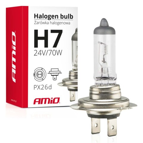 ŻARÓWKA HALOGENOWA H7 24V 70W FILTR UV (E8) AMIO-01252 ŻARÓWKA HALOGENOWA H7 24V 70W FILTR UV (E8) AMIO-01252