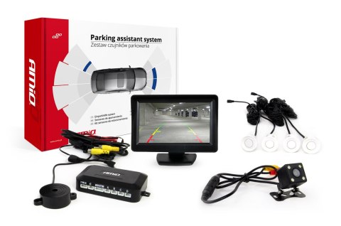 ZESTAW CZUJNIKÓW  PARKOWANIA TFT01 4,3" Z KAMERĄ HD-315-LED 4 SENSORY BIAŁE