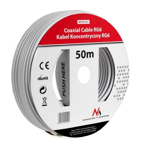 KABEL PRZEWÓD KONCENTRYCZNY ANTENOWY/SATELITARNY MACLEAN, 1.0CCS RG6, 50M, MCTV-571 KABEL PRZEWÓD KONCENTRYCZNY ANTENOWY/SATELITARNY MACLEAN, 1.0CCS RG6, 50M, MCTV-571