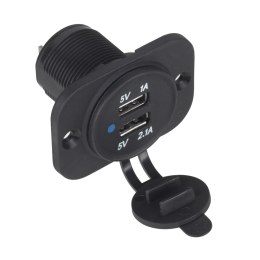 ŁADOWARKA SAMOCHODOWA USB 12/24V 1A+2.1A MONTAŻOWA LXG526