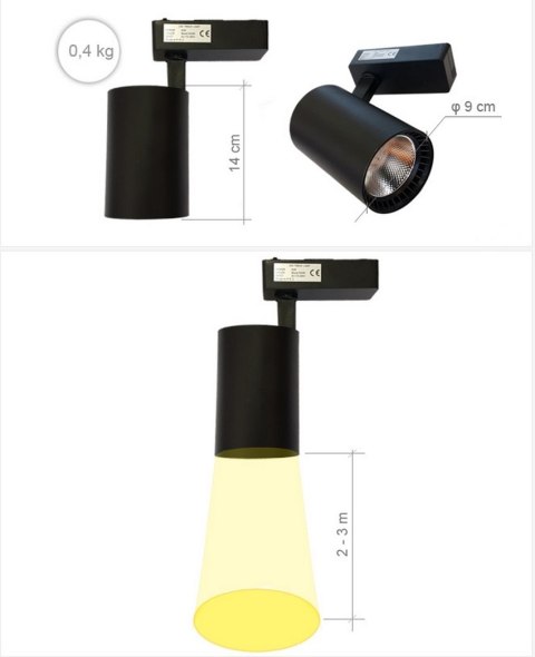 LAM PA SKLE POWA LED REFLEKTOR SZYNOWY JEDNOFAZOWY CZARNY 30W 2250 LM ŚWIATŁO CIE PŁE 3000K LAM PA SKLE POWA LED REFLEKTOR SZYNOWY JEDNOFAZOWY CZARNY 30W 2250 LM ŚWIATŁO CIE PŁE 3000K