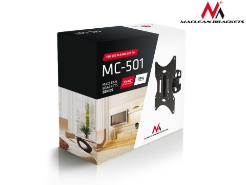 UCHWYT DO TELEWIZORA LUB MONITORA MACLEAN, UNIWERSALNY, MAx VESA 200x200, 23-50", 30KG, CZARNY, MC-501A B UCHWYT DO TELEWIZORA LUB MONITORA MACLEAN, UNIWERSALNY, MAx VESA 200x200, 23-50", 30KG, CZARNY, MC-501A B