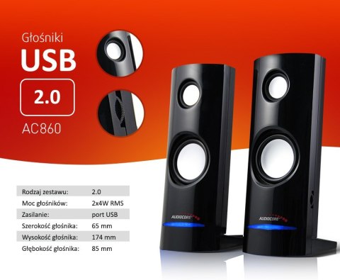 GŁOŚNIKI KOM PUTEROWE 8W USB BLACK AUDIOCORE AC860 GŁOŚNIKI KOM PUTEROWE 8W USB BLACK AUDIOCORE AC860