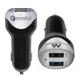 ŁADOWARKA SAMOCHODOWA MAx4,8A 2xUSB MACLEAN ENERGY MCE157 QUALCOMM QUICK CHARGE QC 3.0  PLUS KABEL 1.5M SILVER