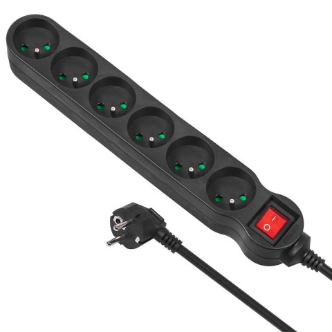 LISTWA ZASILAJĄCA MACLEAN,  PRZEDŁUŻACZ 6 GNIAZD, Z WYŁĄCZNIKIEM, CZARNY, 2300W, 5M, MCE188