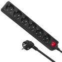 LISTWA ZASILAJĄCA MACLEAN,  PRZEDŁUŻACZ 6 GNIAZD, Z WYŁĄCZNIKIEM, CZARNY, TY P NIEMIECKI, 3500W, 1.4M, MCE189G