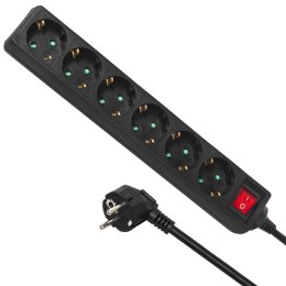 LISTWA ZASILAJĄCA MACLEAN,  PRZEDŁUŻACZ 6 GNIAZD, Z WYŁĄCZNIKIEM, CZARNY, TY P NIEMIECKI, 3500W, 1.4M, MCE189G