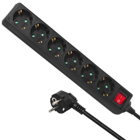 LISTWA ZASILAJĄCA MACLEAN,  PRZEDŁUŻACZ 6 GNIAZD, Z WYŁĄCZNIKIEM, CZARNY, TY P NIEMIECKI, 3500W, 1.4M, MCE189G