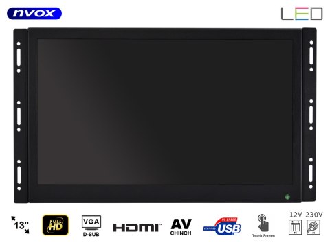 MONITOR DOTYKOWY I PS O PEN FRAME LED 13CALI FULL HD VGA HDMI USB AV 12V 230V