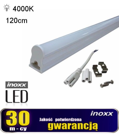 ŚWIETLÓWKA LED LINIOWA T5 120CM 18W NEUTRALNA 4000K LAM PA NATYNKOWA ZINTEGROWANA Z O PRAWĄ