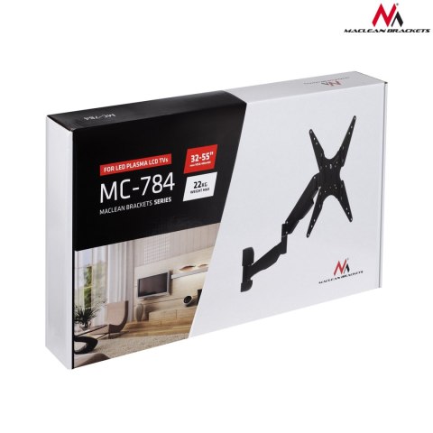 UCHWYT DO TV MACLEAN, DO TELEWIZORA LUB MONITORA, GAZOWA S PRĘŻYNA, 2 RAMIONA, REGULACJA WYSOKOŚCI 25CM, 32"-55", 22KG, CZARNY, M UCHWYT DO TV MACLEAN, DO TELEWIZORA LUB MONITORA, GAZOWA S PRĘŻYNA, 2 RAMIONA, REGULACJA WYSOKOŚCI 25CM, 32"-55", 22KG, CZARNY, M