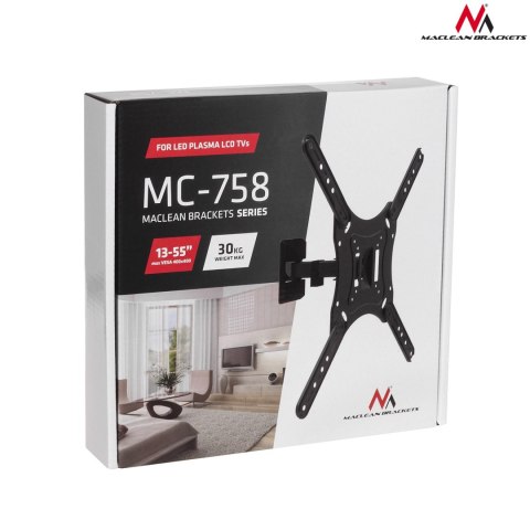 UCHWYT DO TELEWIZORA LUB MONITORA MACLEAN, UNIWERSALNY, MAx 400x400, 13-55", 30KG, CZARNY UCHWYT DO TELEWIZORA LUB MONITORA MACLEAN, UNIWERSALNY, MAx 400x400, 13-55", 30KG, CZARNY