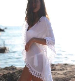 BQ49 TUNIKA  PLAŻOWA  PAREO NARZUTKA WHITE