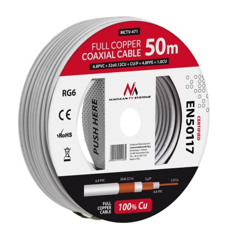 KABEL KONCENTRYCZNY MACLEAN, PRZEWÓD ANTENOWY SATELITARNY, RG6 1.02CU+4.8FPE+CU/P+32*0.12CU+6.8PVC, 50M, MCTV-471 KABEL KONCENTRYCZNY MACLEAN, PRZEWÓD ANTENOWY SATELITARNY, RG6 1.02CU+4.8FPE+CU/P+32*0.12CU+6.8PVC, 50M, MCTV-471