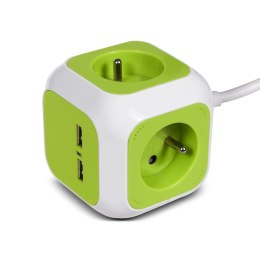 MAGICCUBE  POCZWÓRNE GNIAZDKO  PRĄDOWE GREENBLUE, 2 WEJŚCIA USB, 1,4M, GB118
